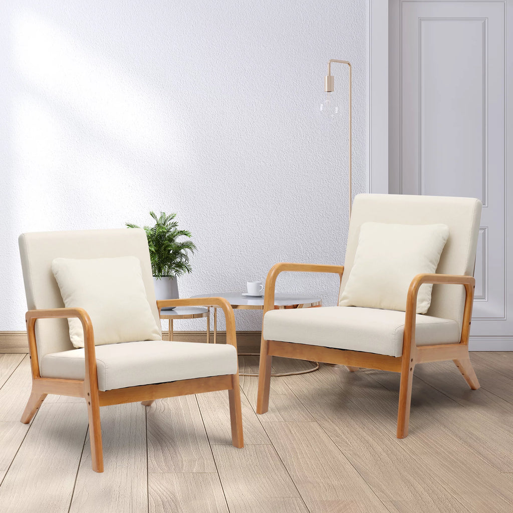 Fabric Accent Chairs Set of 2 Beige A40401
