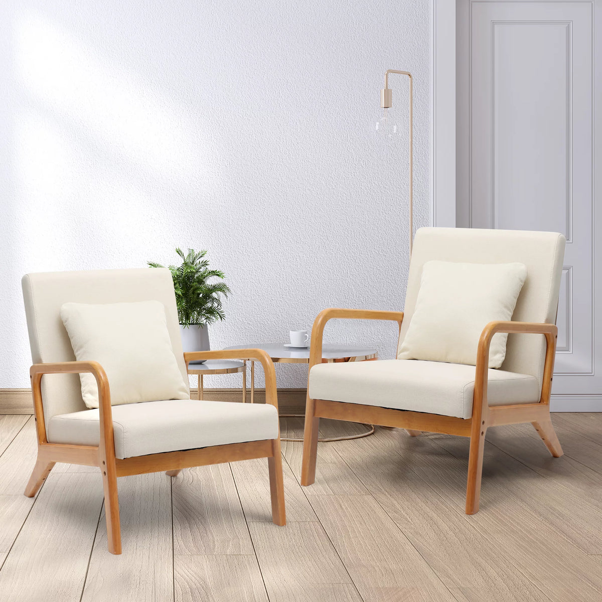 Fabric Accent Chairs Set of 2 Beige A40401