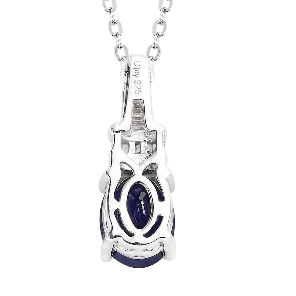 925 Sterling Silver Diamond Platinum Plated Sapphire Pendant Necklace Ct 1.6 A19878