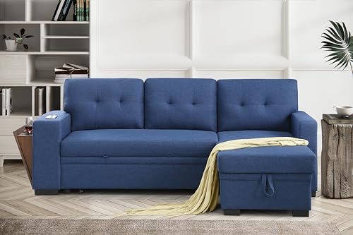 4-in-1 Convertible L Shaped Couch with Pull Out Bed and Storage Sectional Sleeper Sofa L376122