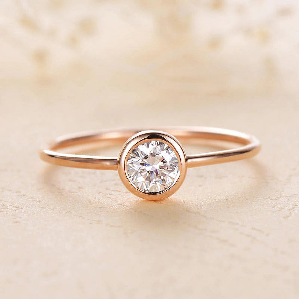 Solid 10K Yellow Gold Moissanite Bezel Set Engagement Ring D37377
