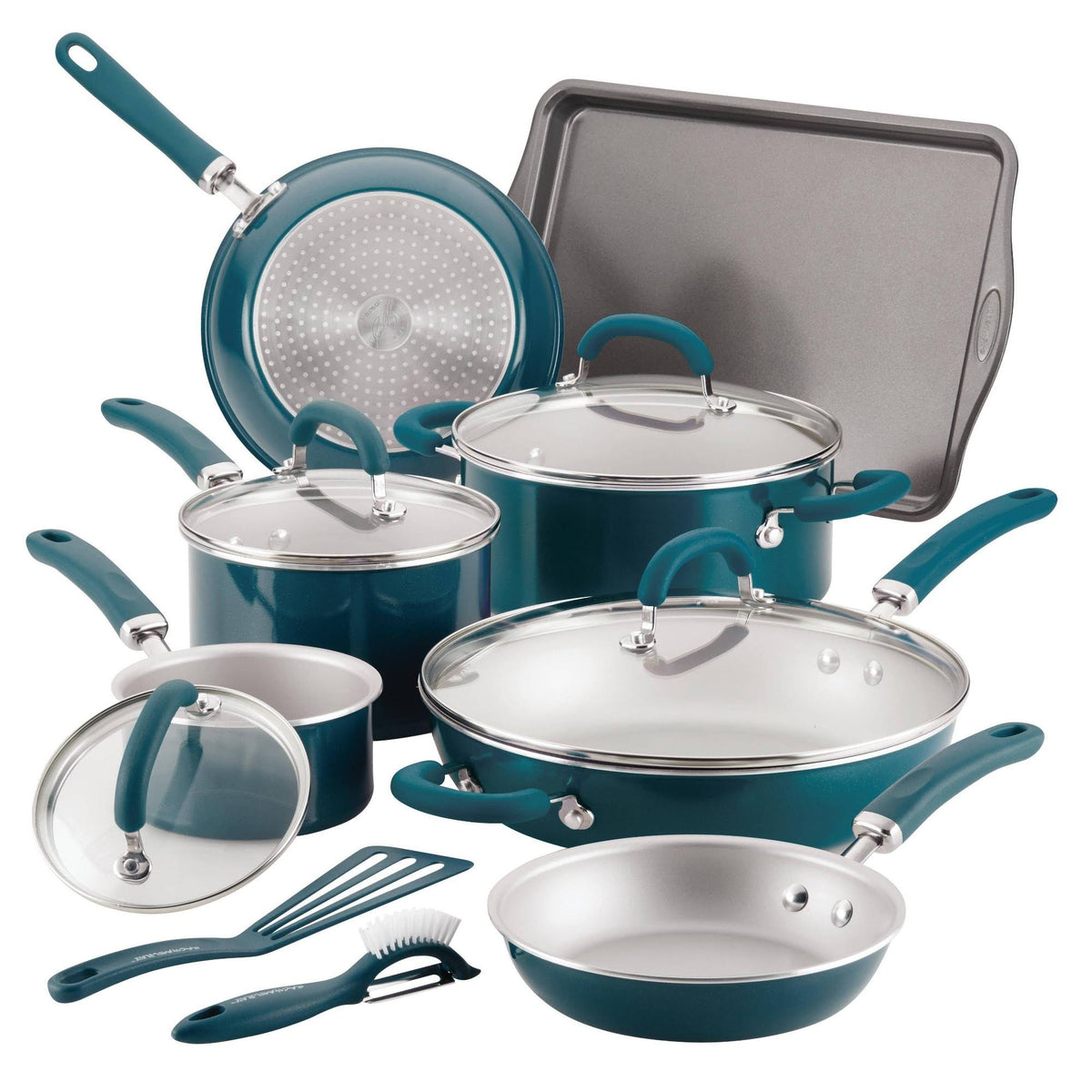 13pc Aluminum Nonstick Cookware Set Teal X917