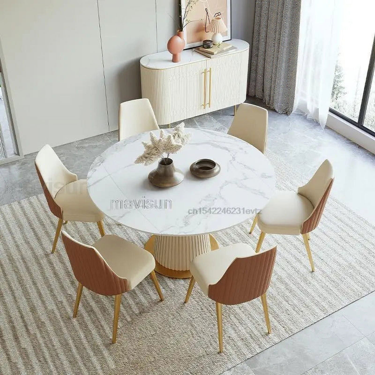 Round Marble Dining Table 6 Chairs W61499