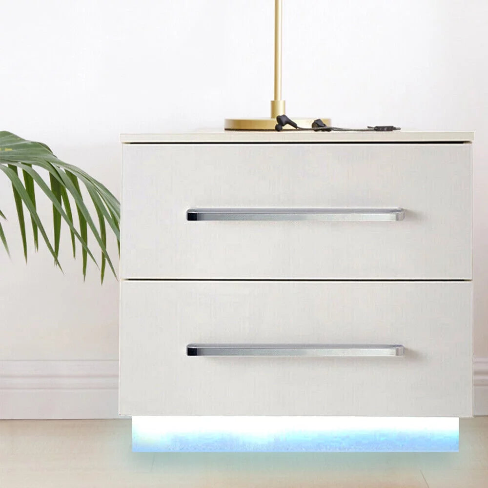 High Gloss 2 Drawer Nightstand with LED Light D334149