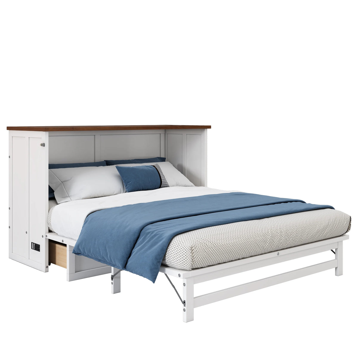 Queen Size Solid Wood Murphy Bed with Storage Drawer J391001