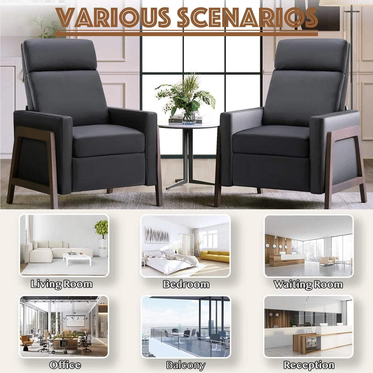 Black PU Leather Recliner Chair with Thick Cushion G9344