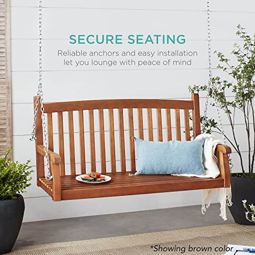 48in Wood Outdoor Hanging Bench Chair with Mounting Chains J778354