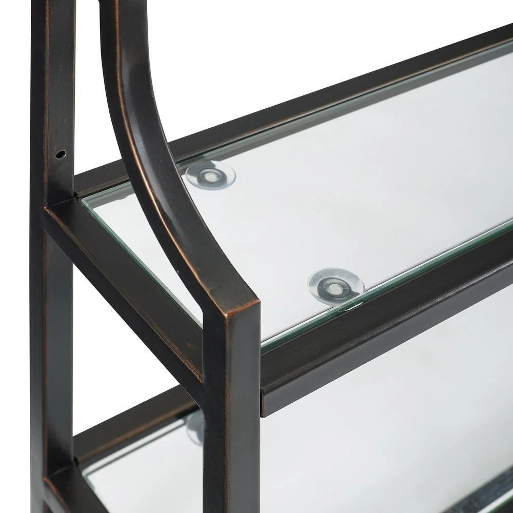 Oil Rubbed Bronze 2 Shelf Glass Metal Wall Shelf L156