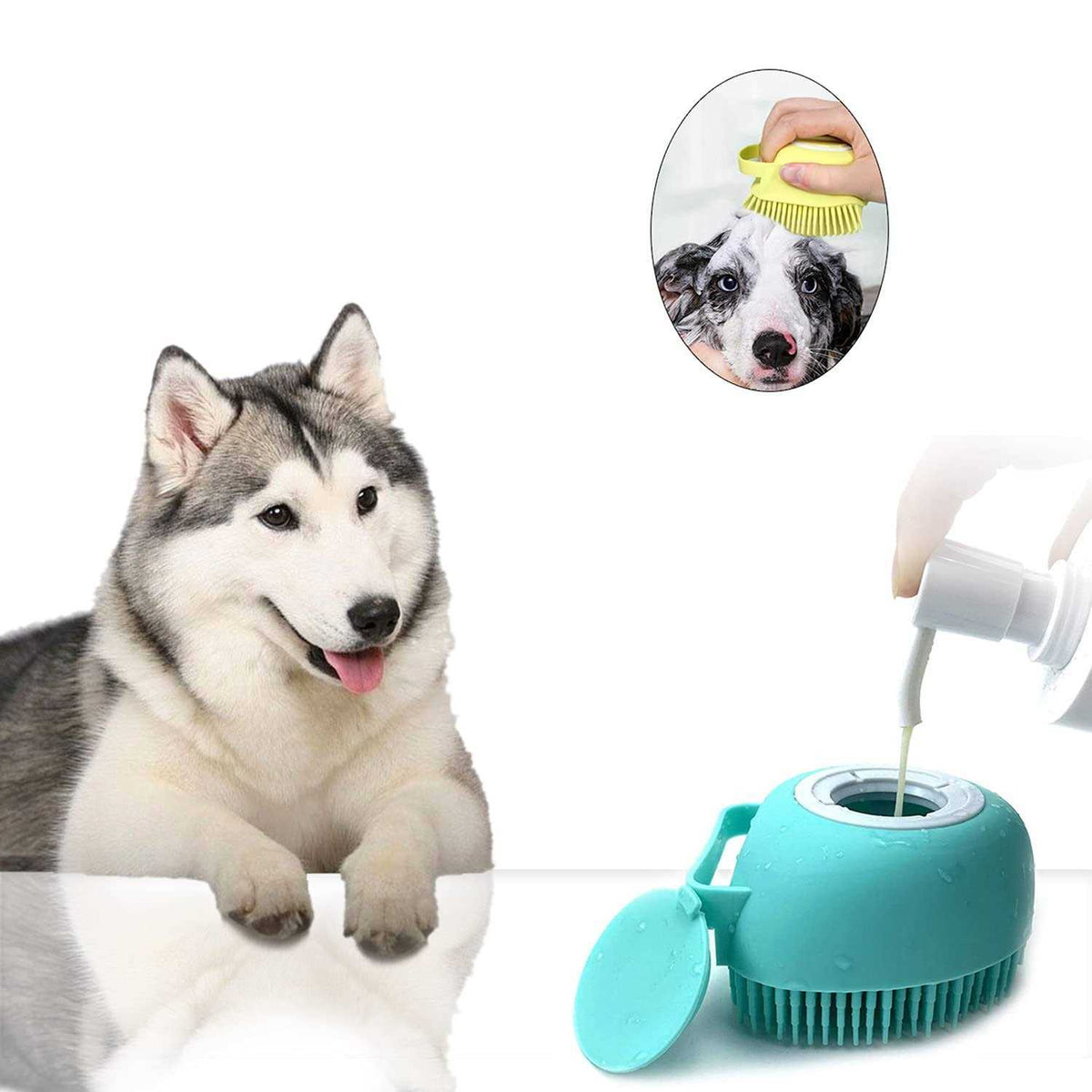 Pet Grooming Bath Massage Brush with Soap Dispenser L412891