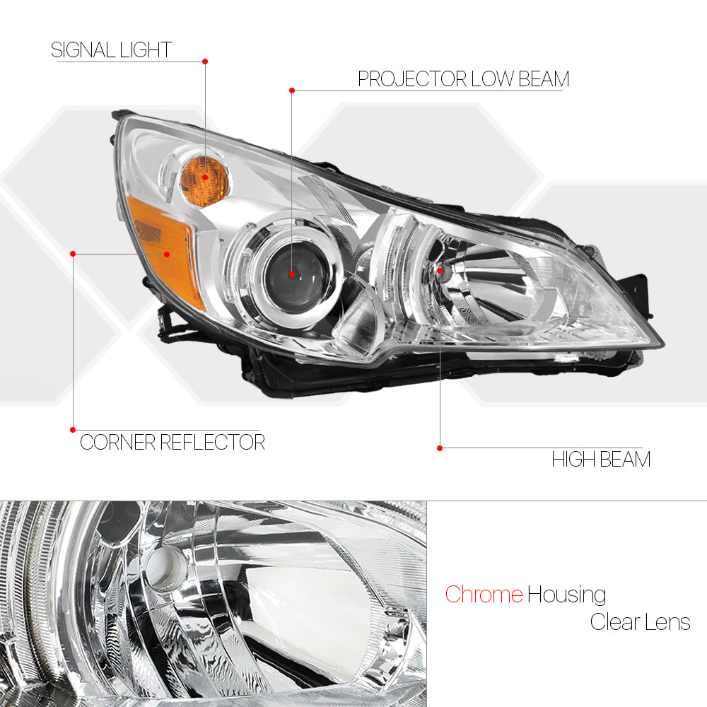 Chrome Projector Headlight Assembly for 2010-2014 Subaru Outback and Legacy U5214