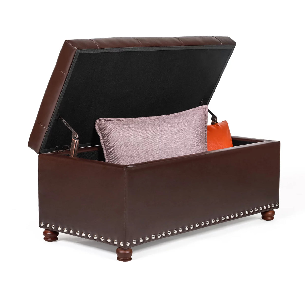 Brown Leather Rectangular Storage Bench Ottoman X7007