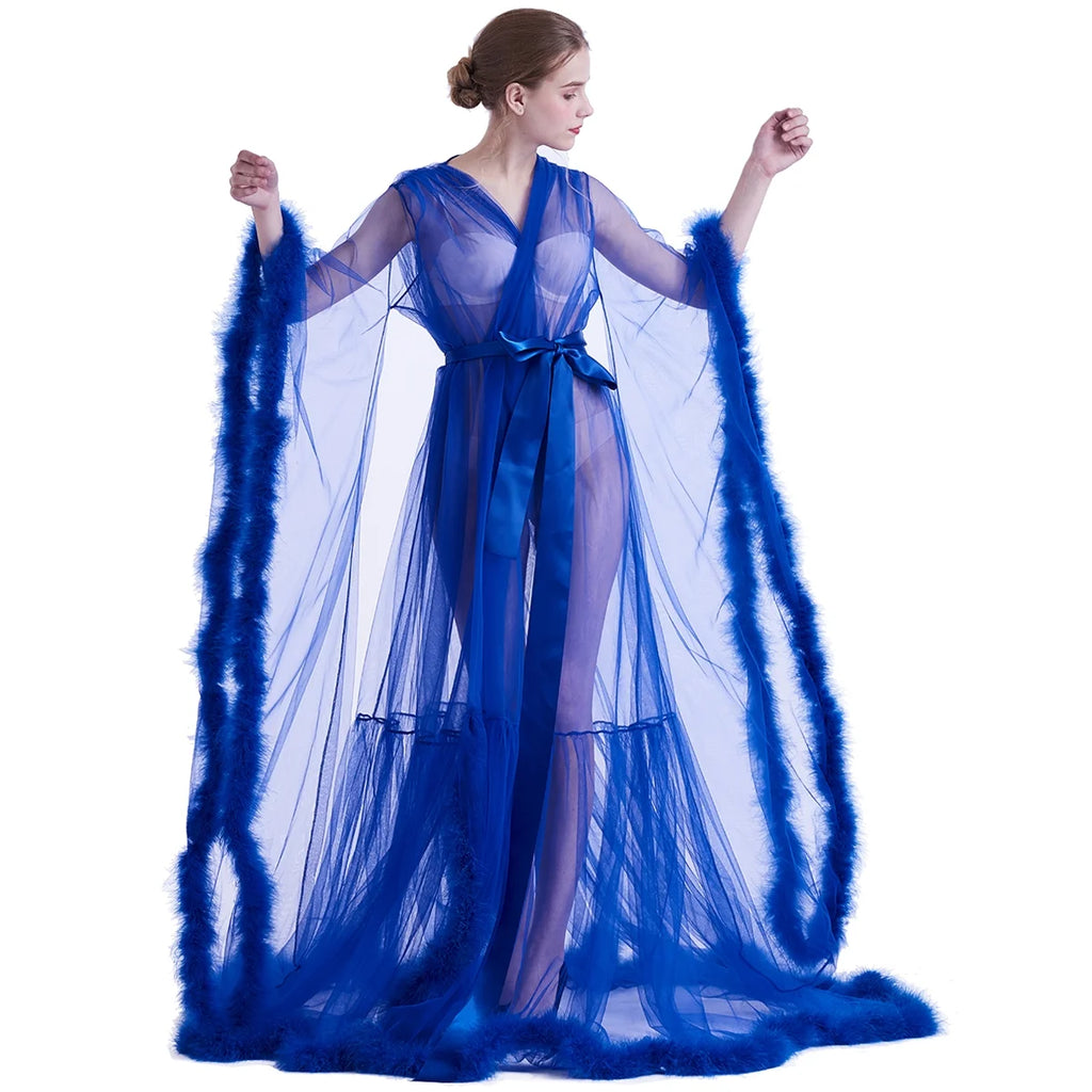 Sheer Long Tulle Robe G44090