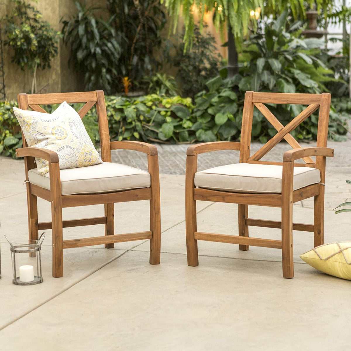 Solid Acacia Wood X Frame Outdoor Bench, 52 Inch, Brown I659
