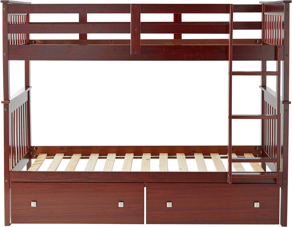 Dark Cappuccino Twin Bunk Bed with Under Bed Drawers T9752