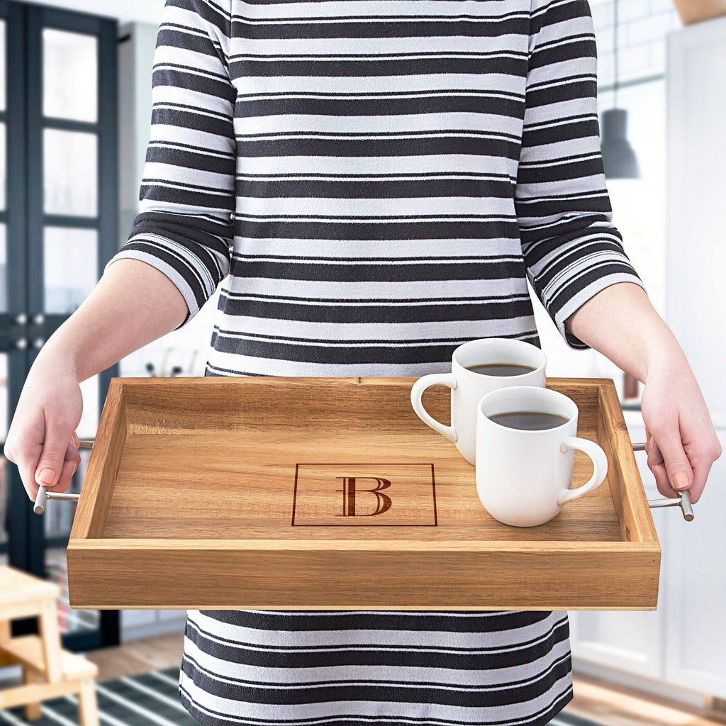 Acacia Tray with Metal Handles C921