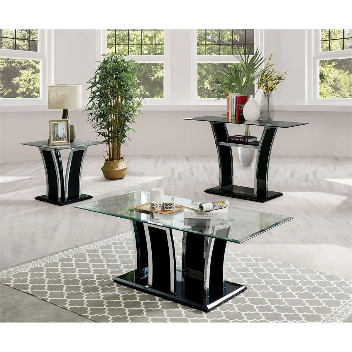Black 3-Piece Metal Coffee Table Set K7370