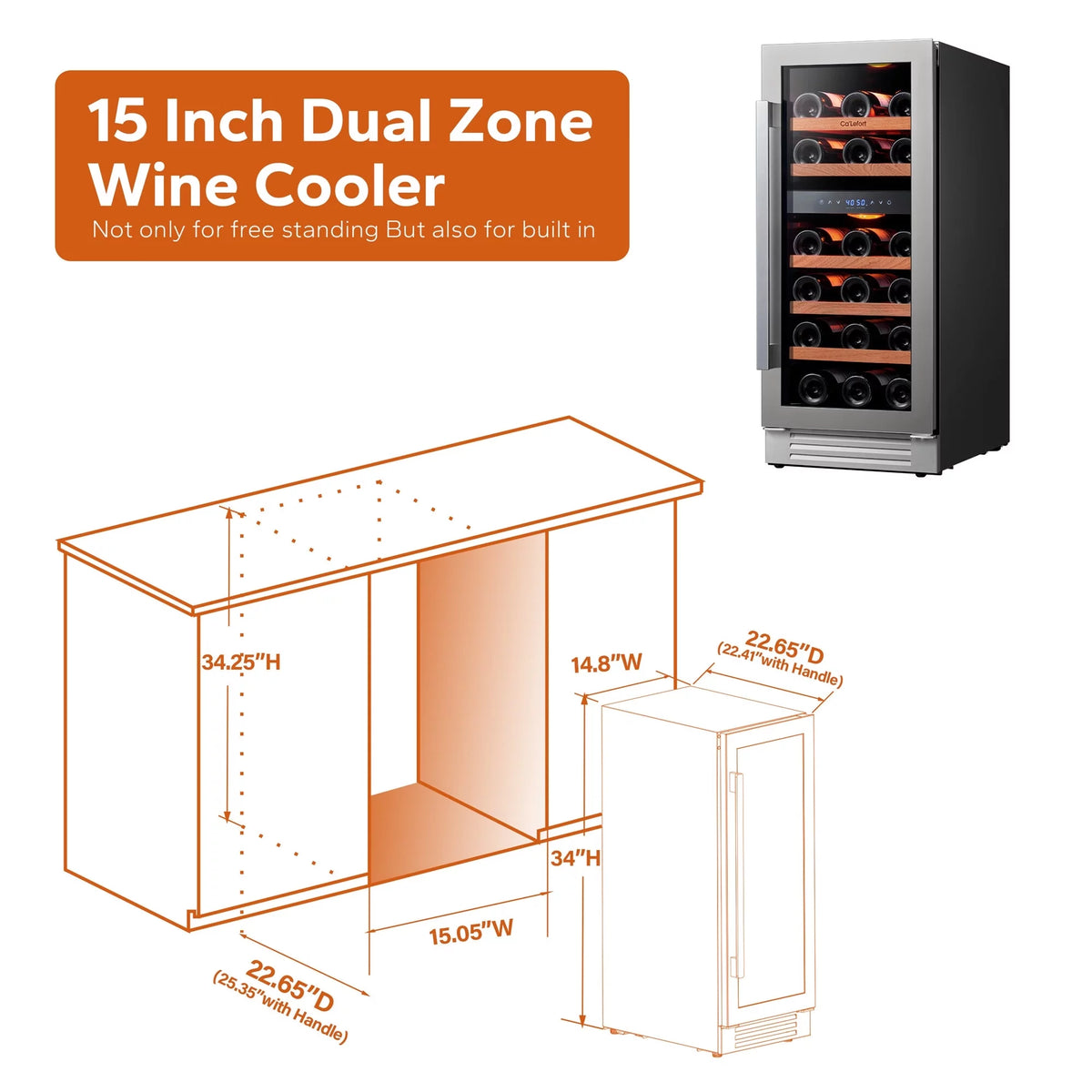 15 inch 28 Bottle Dual Zone Stainless Steel Wine Cooler K993
