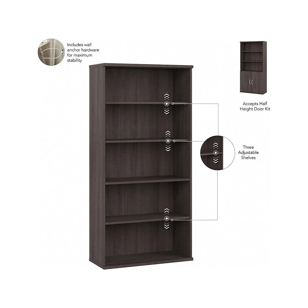 Tall 5 Shelf Bookcase with Doors Engineered Wood L29184