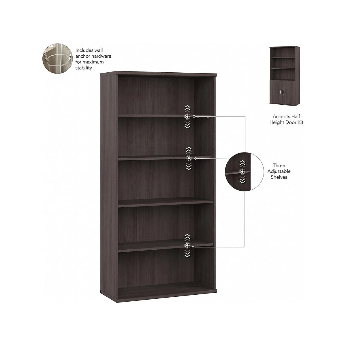 Tall 5 Shelf Bookcase with Doors Engineered Wood L29184