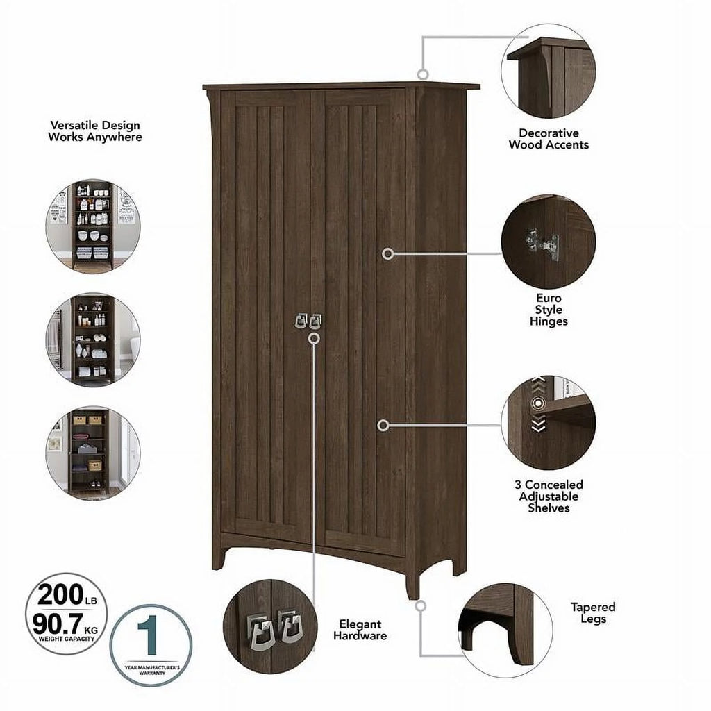 Ash Brown Engineered Wood Kitchen Pantry Cabinet with Doors W6153