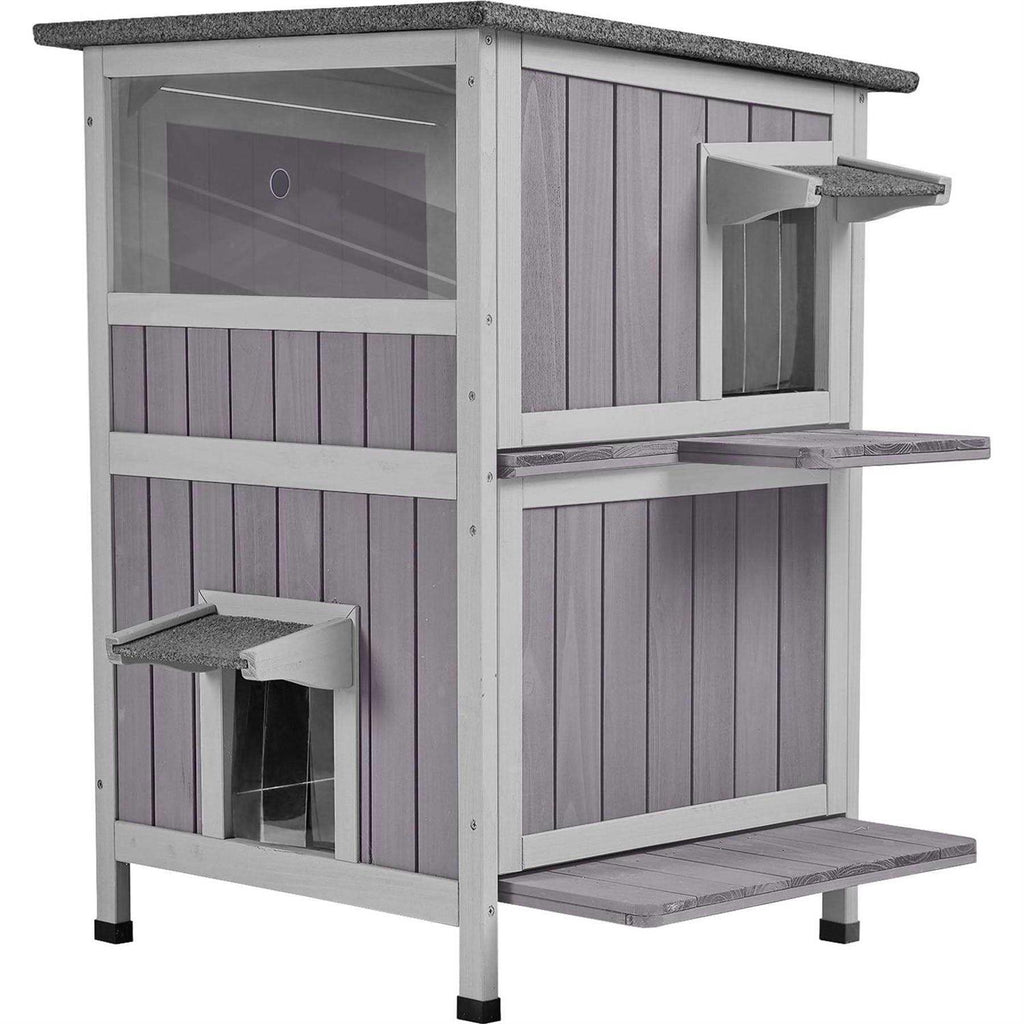 Two Tier Wooden Cat House with Waterproof Roof L43983