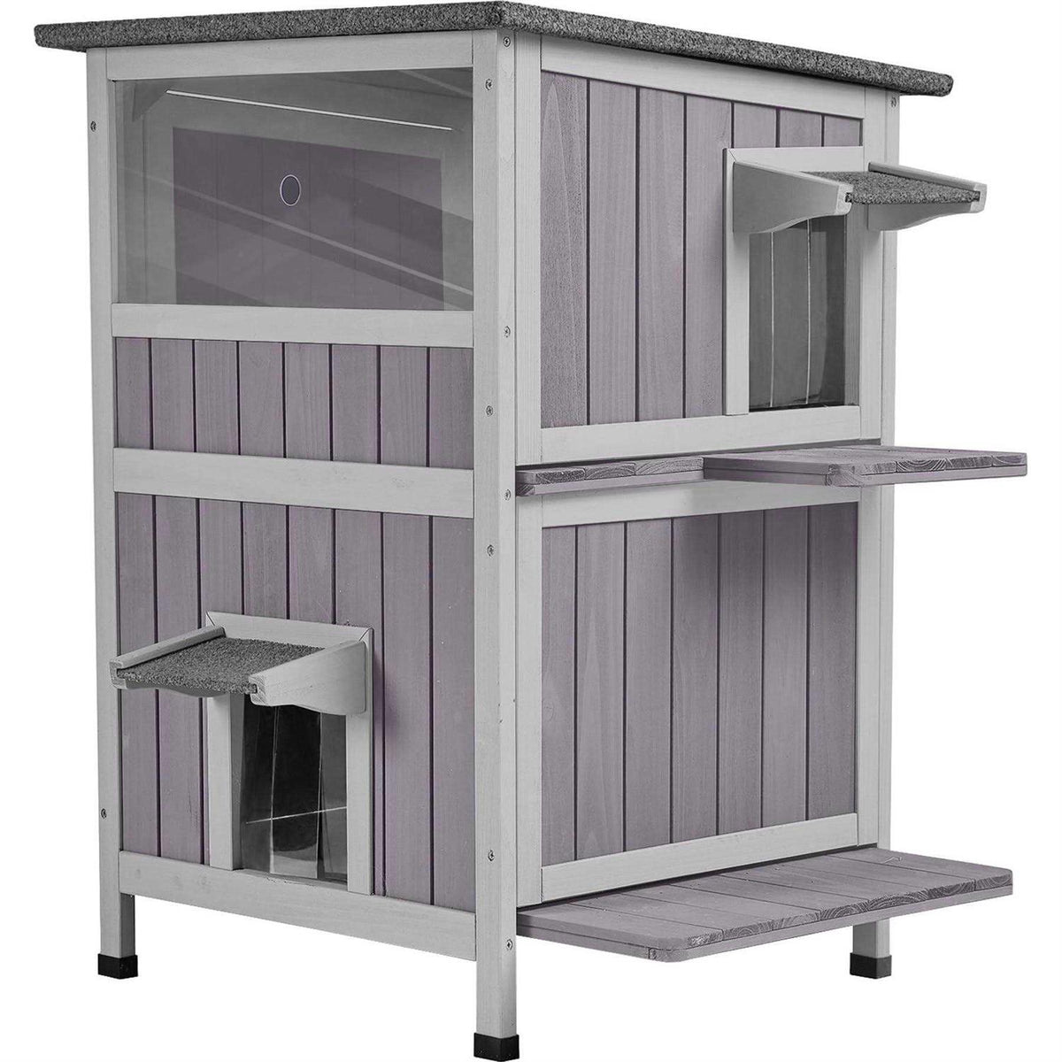 Two Tier Wooden Cat House with Waterproof Roof L43983