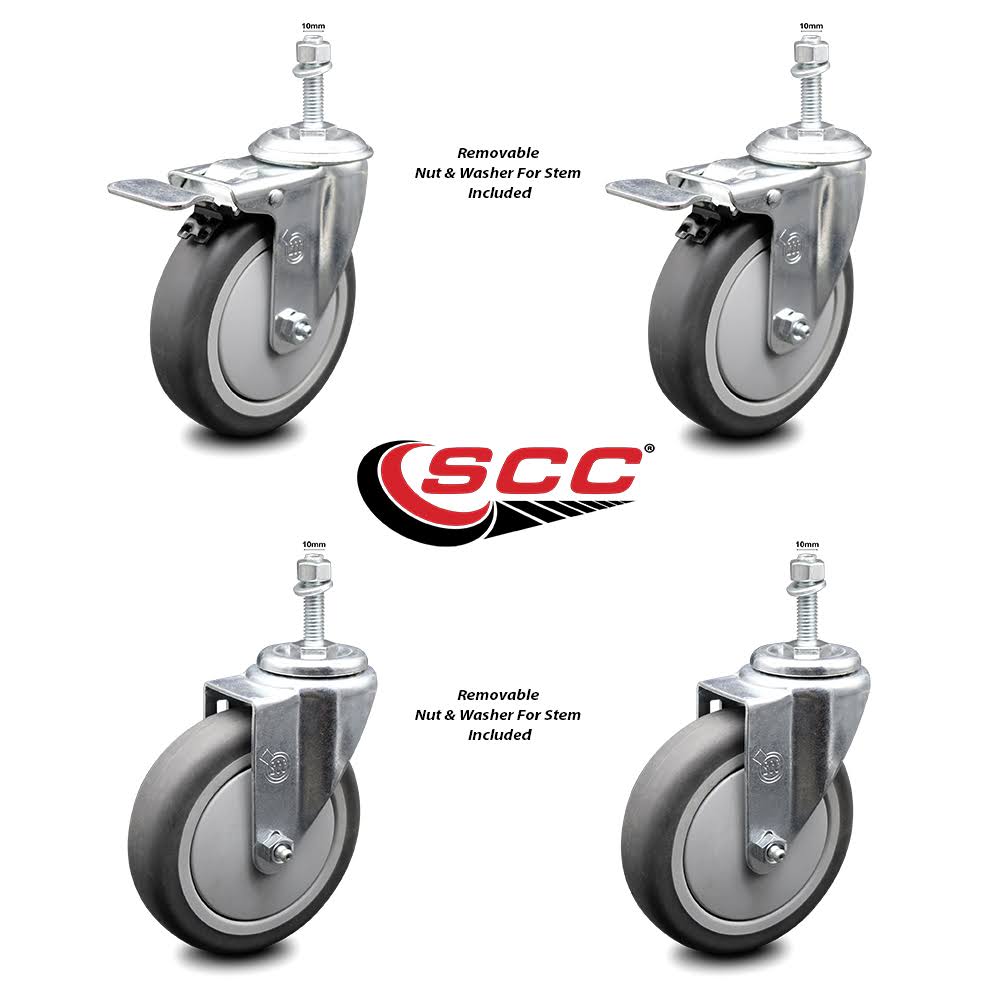 5 inch Thermoplastic Rubber Swivel Stem Caster Set 2 Total Lock Brake B563339