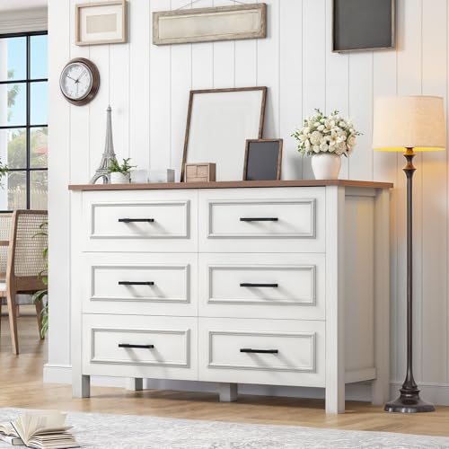 White Walnut 6 Drawer Wood Dresser W777