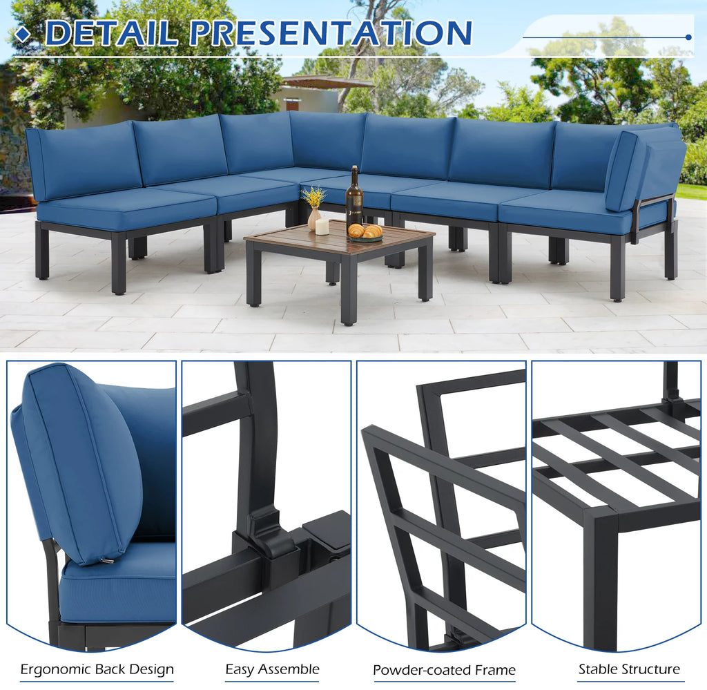 7 Pieces Metal Patio Furniture Set with Cushions and Table S31270
