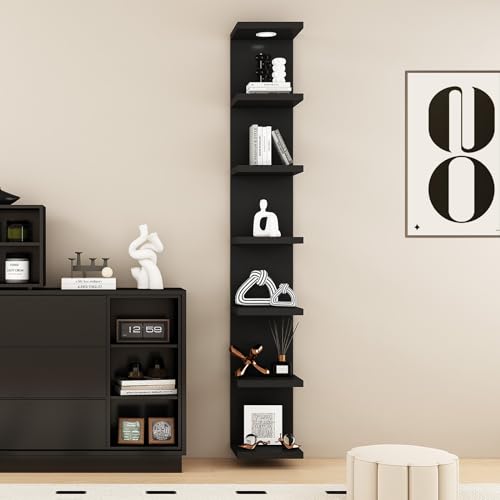 7 Tier Black Wall Shelf with LED Remote Control Light L146