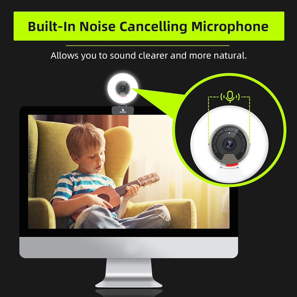 1080P 60FPS Webcam with Light, AutoFocus, Privacy Cover, USB Web Camera, Dual Stereo Microphone I2083