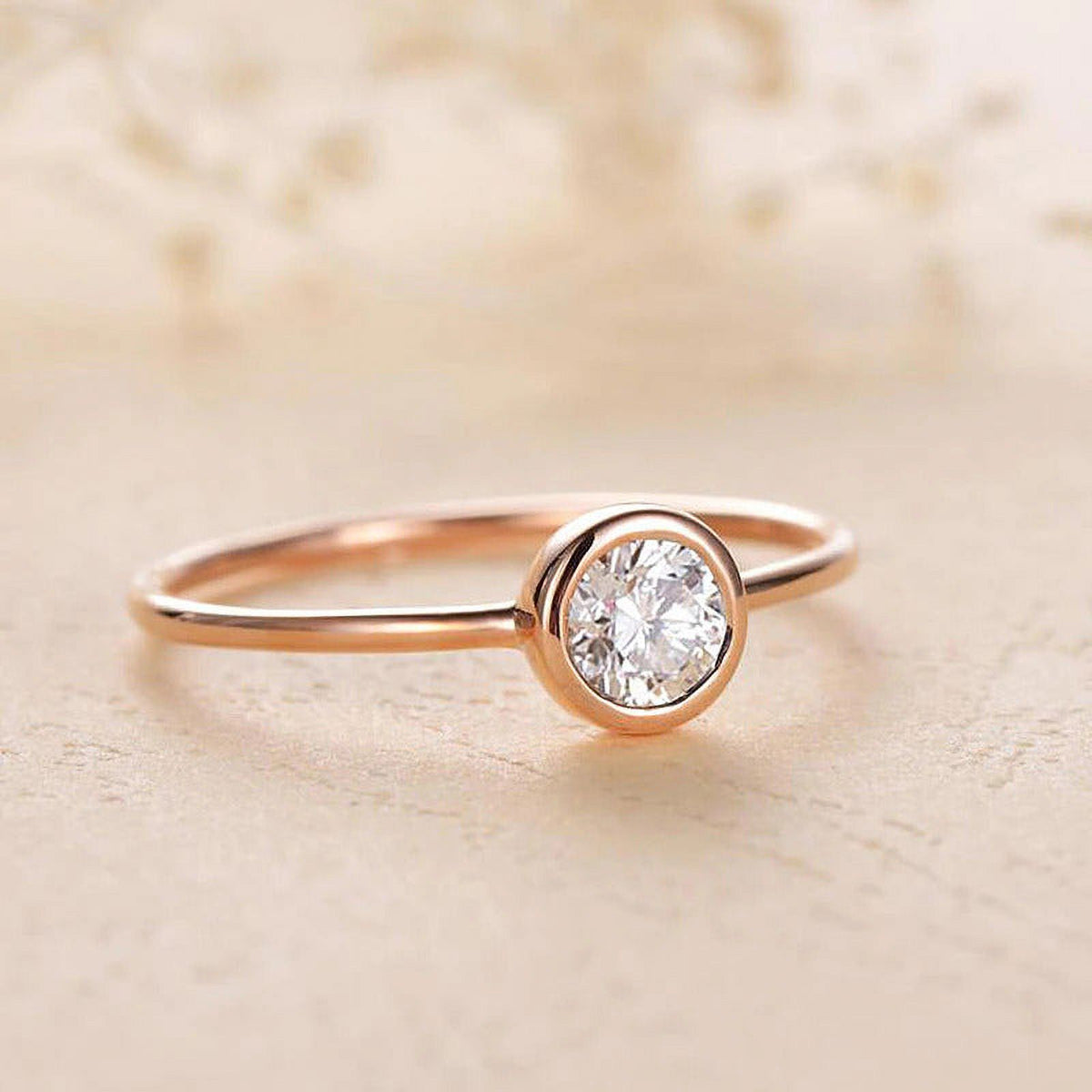 Solid 10K Yellow Gold Moissanite Bezel Set Engagement Ring D37377