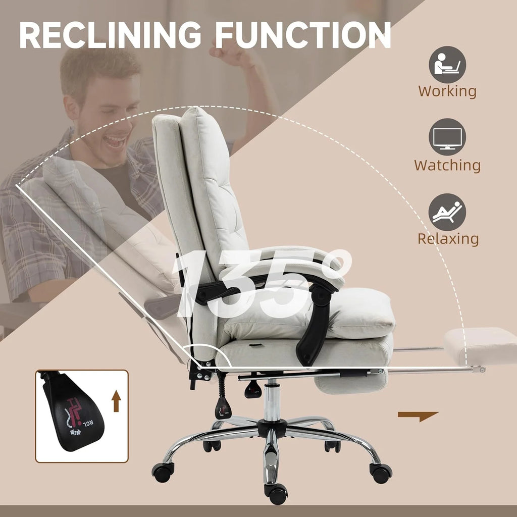 Cream White Microfibre Heated Reclining Massage Office Chair with Footrest O65552