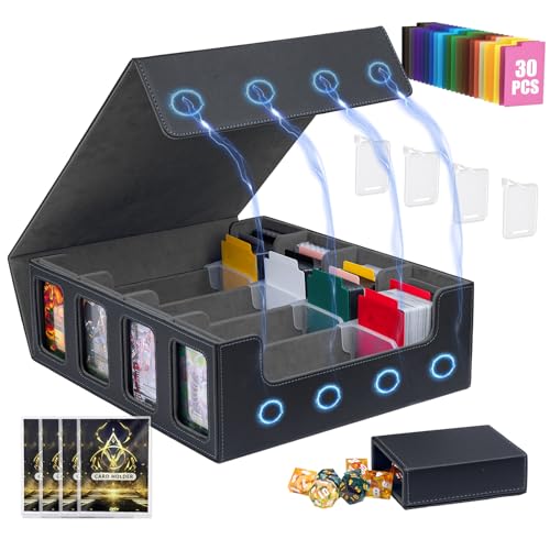 Trading Card Storage Box with Window Dice Tray, Black Grey R861345