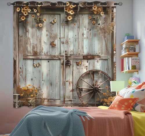 Rustic Barn Door Blackout Curtains, 42 x 45 Inch Q17201
