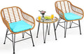 3 Pieces Rattan Patio Bistro Set with Glass Coffee Table T374