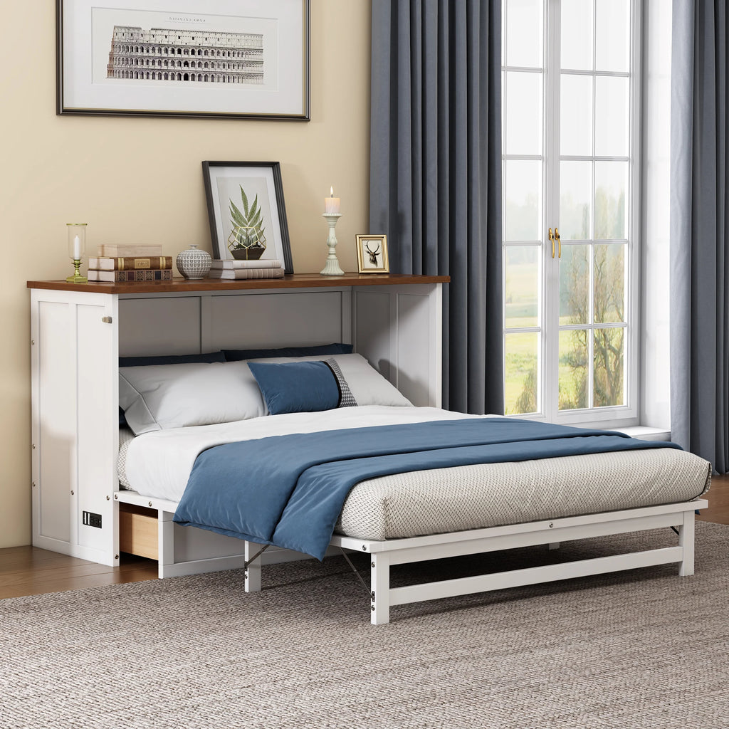 Queen Size Solid Wood Murphy Bed with Storage Drawer J391001