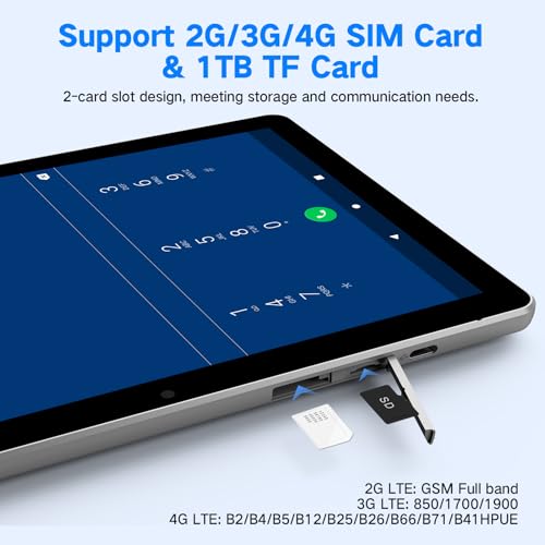 10.1 inch 4G LTE Tablet with SIM Card Slot, 64GB Storage, 1280x800 IPS, Dual Cameras F852413