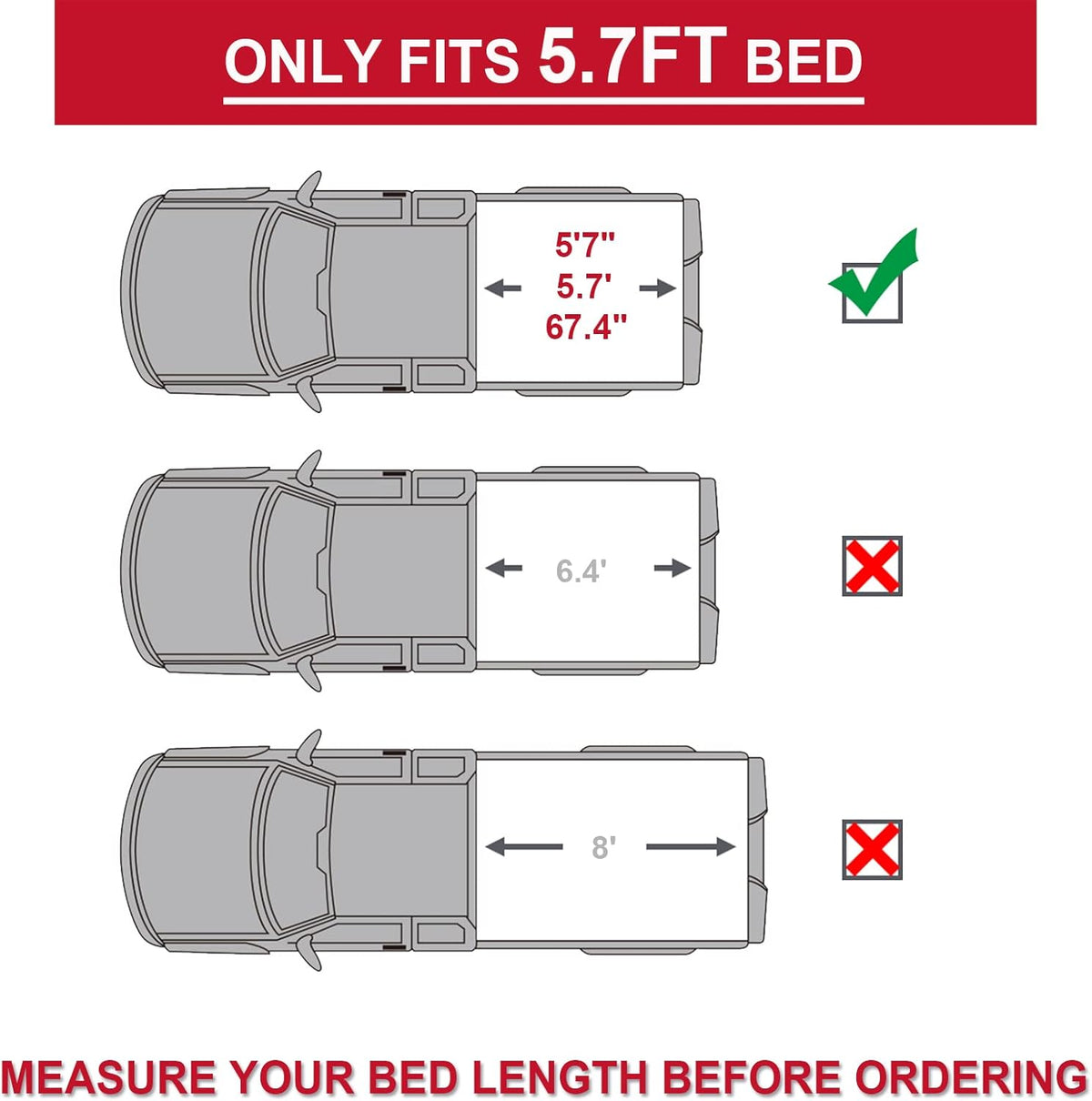 5.7ft Tri-fold Truck Bed Tonneau Cover J301979