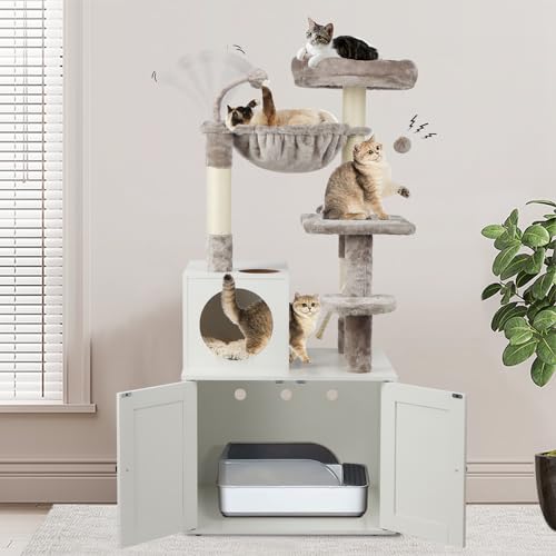 Large Wood Cat Tree with Litter Box Enclosure F154130
