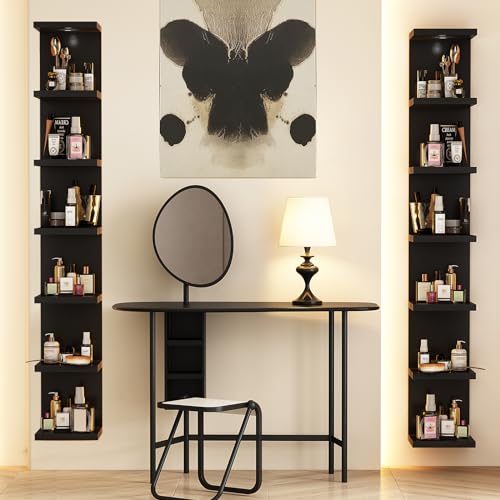 7 Tier Black Wall Shelf with LED Remote Control Light L146