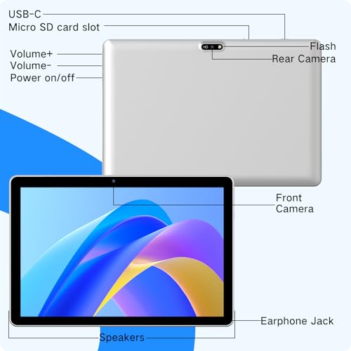 10.1 inch 4G LTE Tablet with SIM Card Slot, 64GB Storage, 1280x800 IPS, Dual Cameras F852413