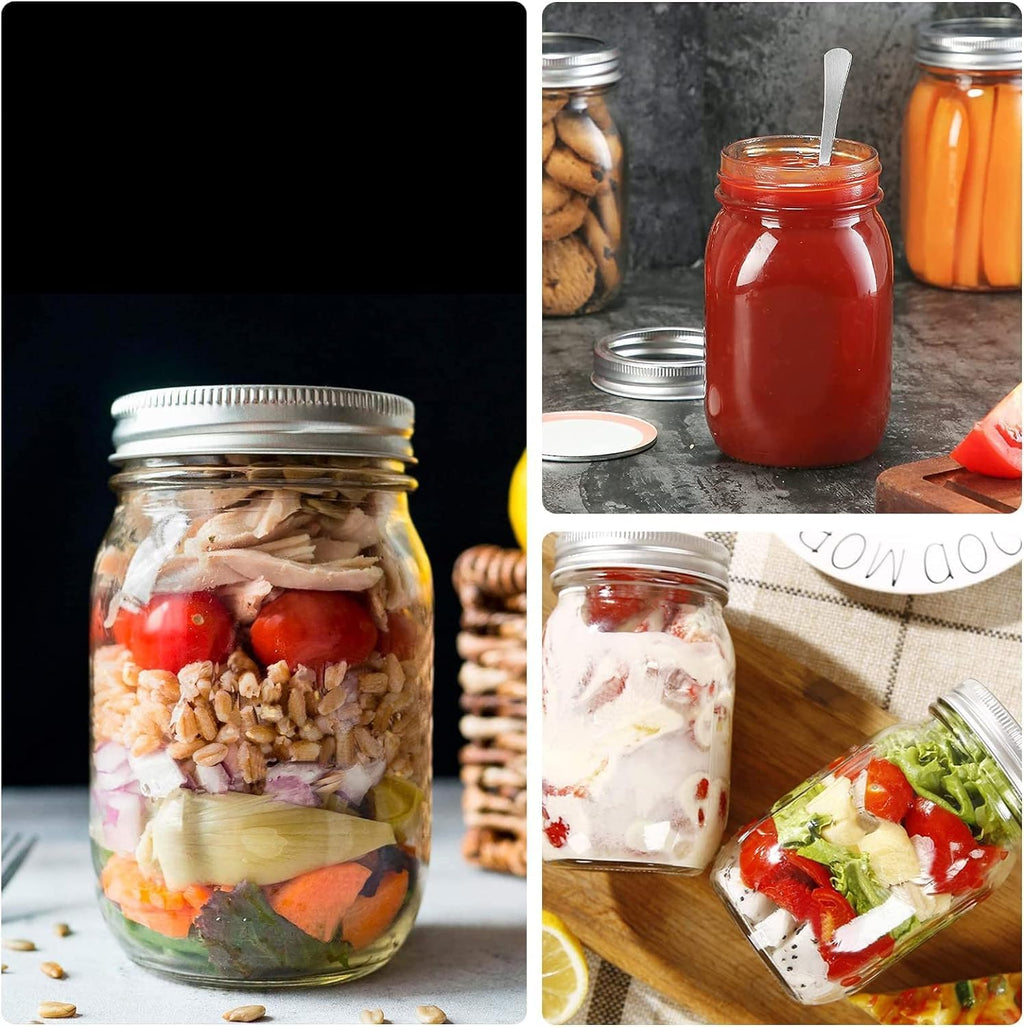 12 Pack 16 oz Clear Glass Mason Jars with Airtight Lids and Bands Q407