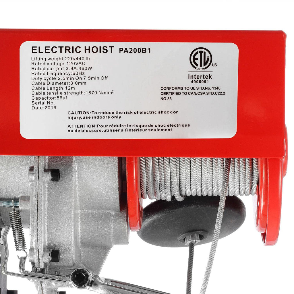 440lbs Automatic Electric Cable Hoist with Wireless Remote Control 120V Overhead Winch, 38ft Lifting Height W3471