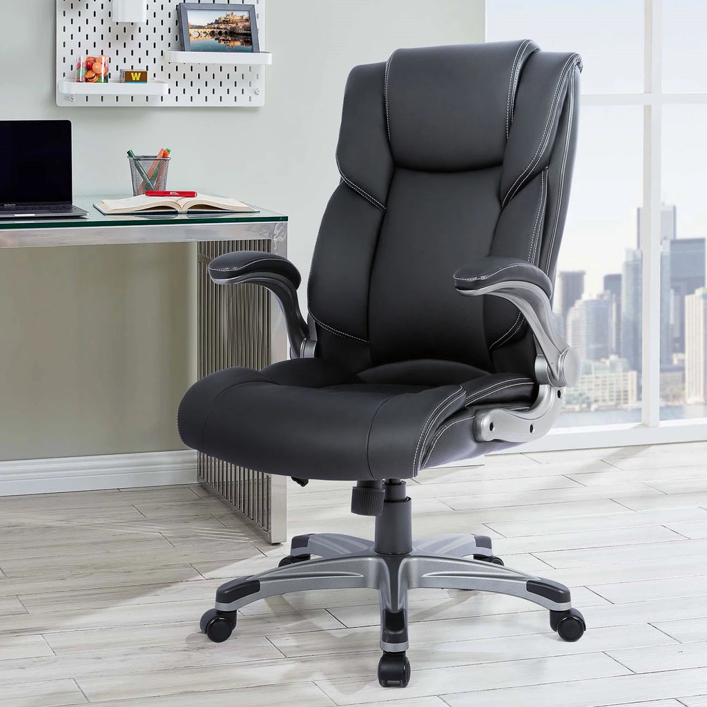 High Back Ergonomic Leather Office Chair with Flip-up Arms A581