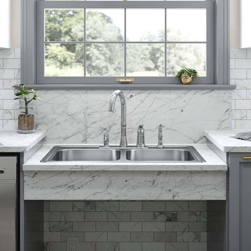 20 Gauge Stainless Steel Double Basin Drop-In Kitchen Sink F85719