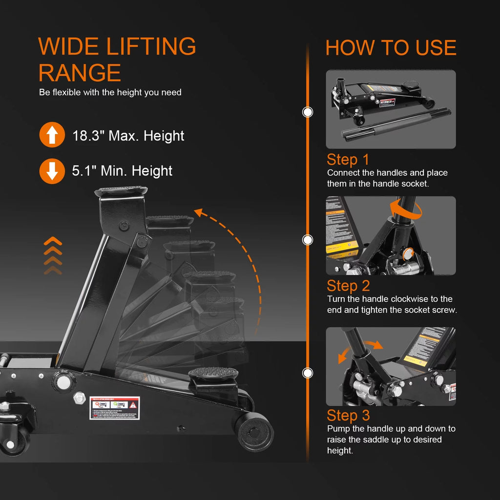 3 Ton Hydraulic Heavy Duty Steel Floor Jack W2520