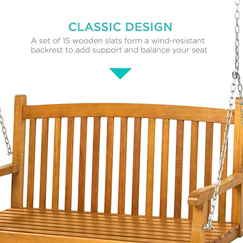 48in Wood Outdoor Hanging Bench Chair with Mounting Chains J778354