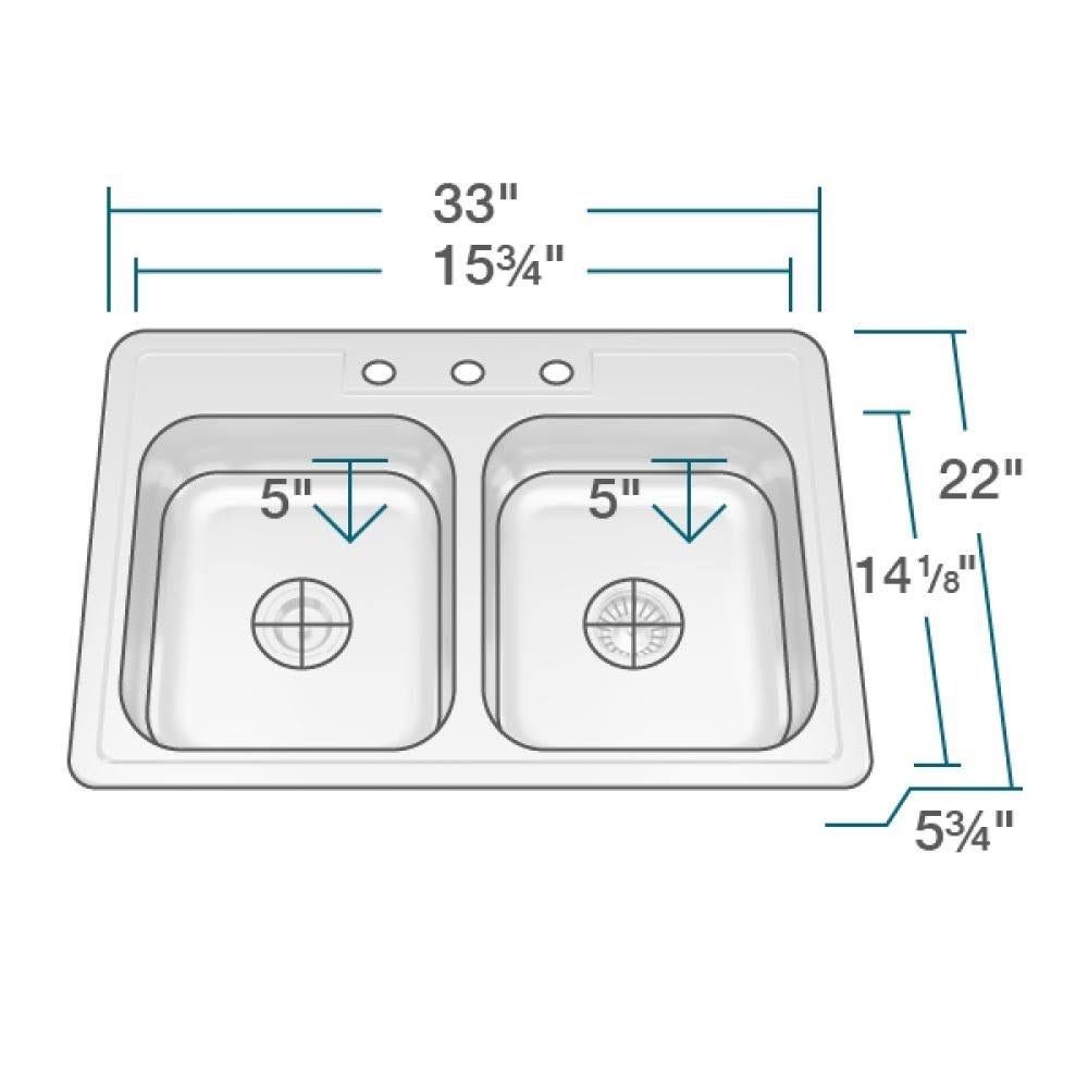 20 Gauge Stainless Steel Double Basin Drop-In Kitchen Sink F85719