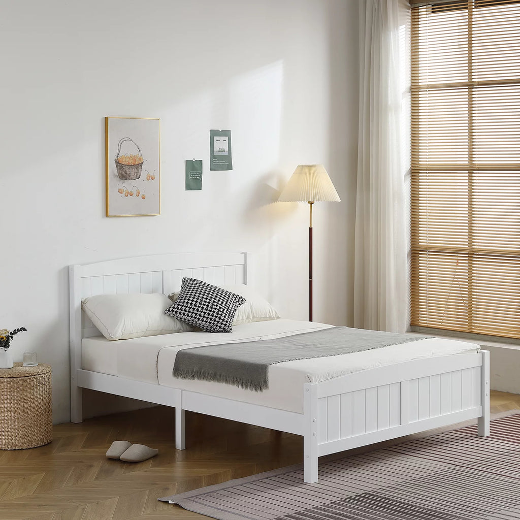 White Full Platform Bed with Headboard and Footboard J433215